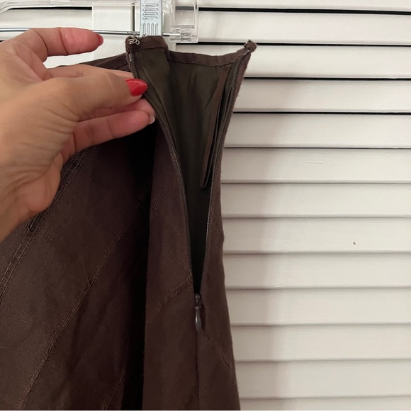 Carole Little brown Linen maxi skirt, lined, stripes textured fabric, Size 14 - Picture 6 of 10